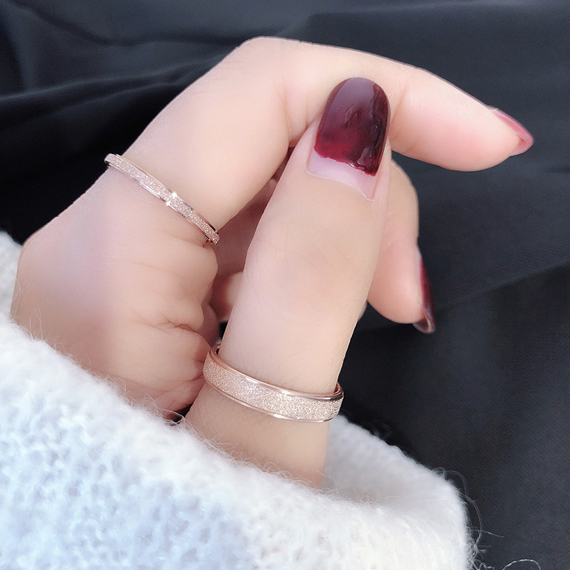 JAPAN AND SOUTH KOREA SIMPLE BASIC FROSTED TITANIUM STEEL PLATED 18K ROSE GOLD FINE SECTION INDEX FINGER RING FEMALE MALE COUPLE TAIL RING INS