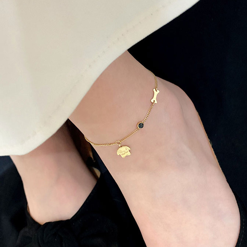 韩版气质简约小狗骨头脚链简约设计感时尚ins潮不掉色足链女
