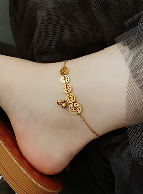 新简约高级感钛钢脚链女铃铛ins镀18K金个性小众网红潮足链不掉色