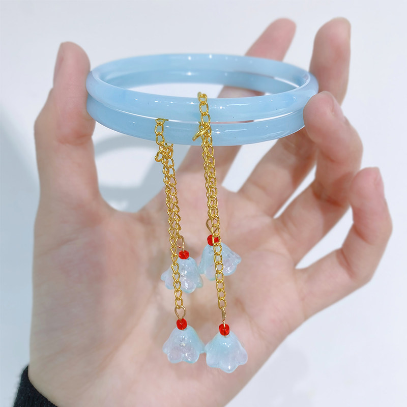 仿玉髓手镯叮当镯一个女生夏小众禁步环汉服铃铛中国风民族风手环