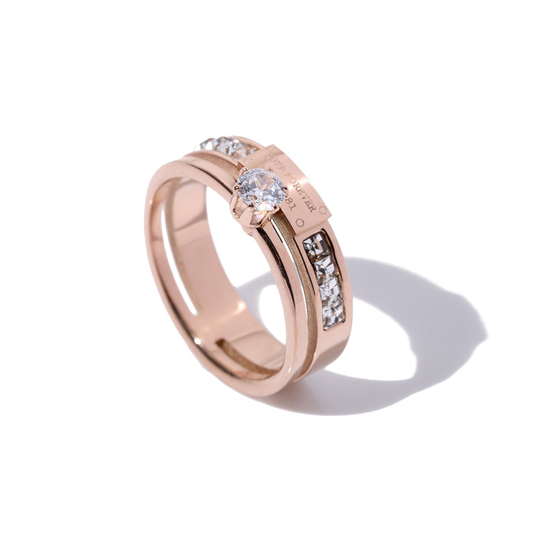 BIG ZIRCON TITANIUM STEEL DOUBLE-LAYER INDEX FINGER RING WOMENS LIGHT LUXURY FASHION HIGH-END SENSE OF PERSONALITY RINGS INS HIPSTERS COLD WIND