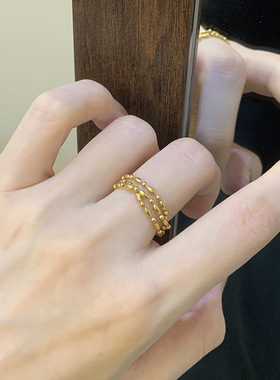 钛钢不掉色可调节多层珠珠戒指