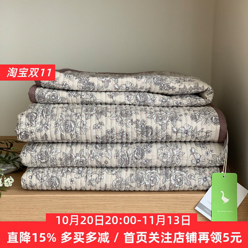 大鹅全棉床盖枕套三件套可机洗夹棉加厚双面纯棉防滑榻榻米大床单