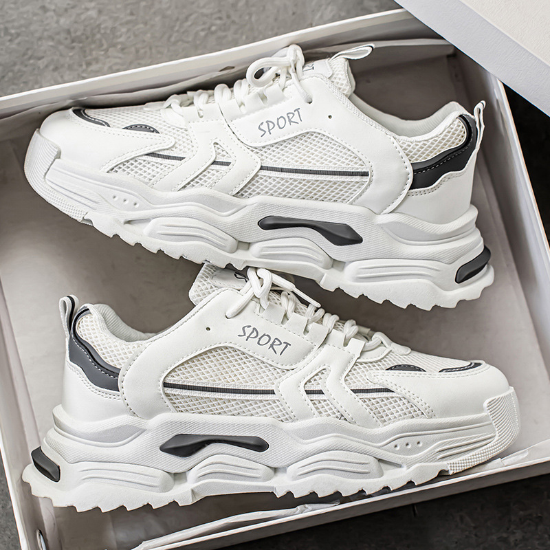 小白男鞋冬季透气2025新款网面男士厚底运动休闲跑步老爹潮鞋