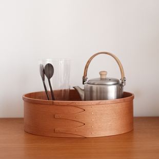 日常选物 樱桃木夏克椭圆收纳框 桌面置物筐