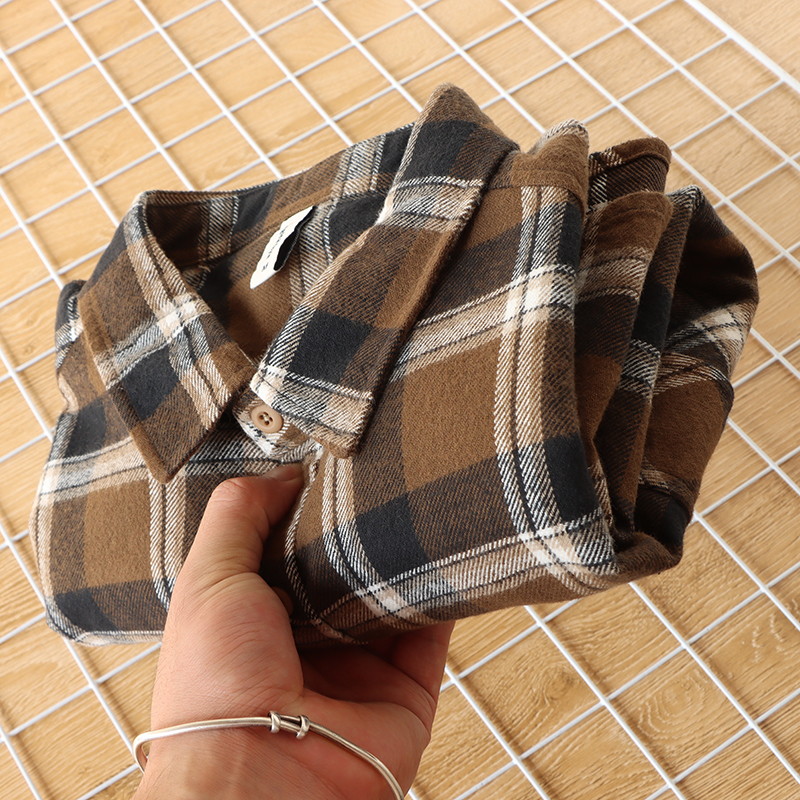 尖领长袖时尚潮流日系磨毛格子