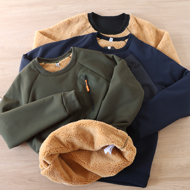 外贸日单男装秋冬黄金绒卫衣加绒加厚套头衫机能简约保暖上衣外套