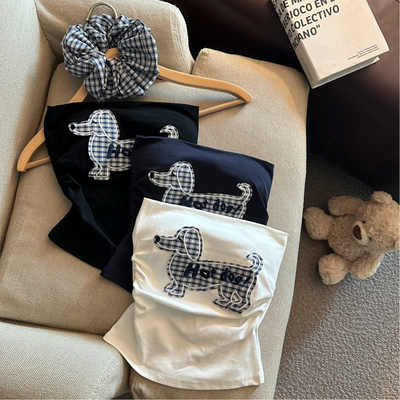 小狗刺绣抹胸带防滑带胸垫