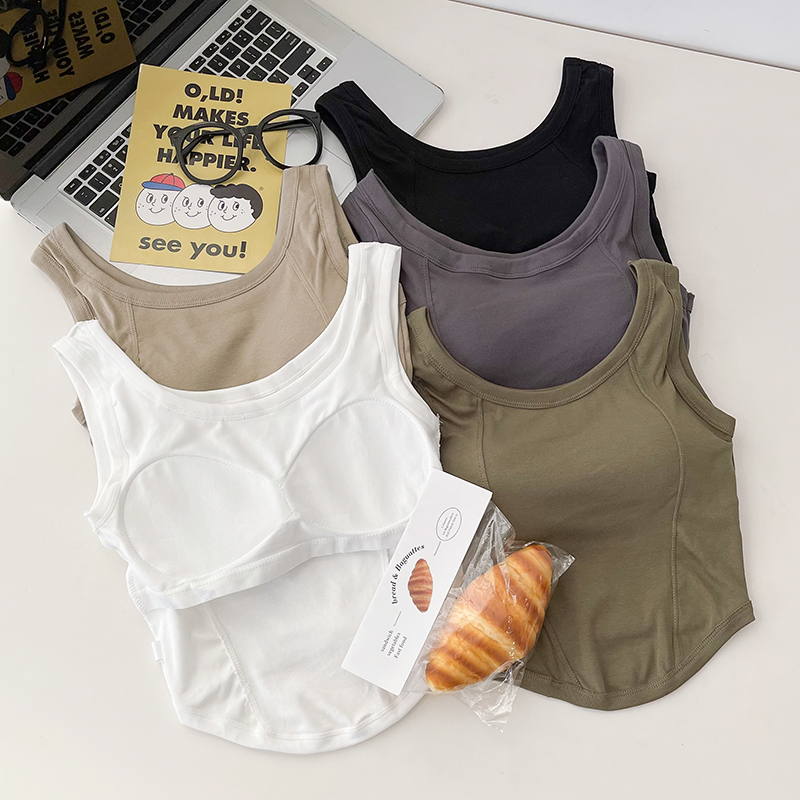 夏季纯色显瘦背心带胸垫