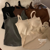 春季 内搭纽扣打底上衣 辣妹纯色外穿无袖 新款 带胸垫吊带背心女美式