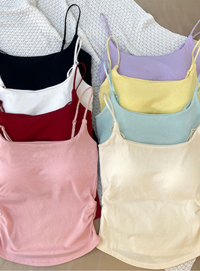 纯欲风吊带背心女带胸垫内搭外穿美背夏季褶皱设计感打底无袖上衣