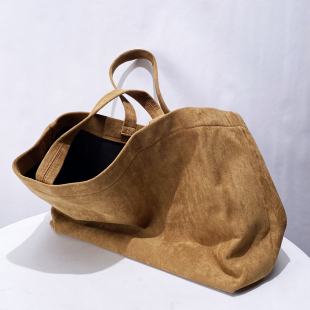 欧美复古超大容量仿鹿皮绒面革托特包2024新款气质造型单肩腋下包