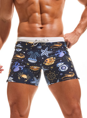 TADDLEE男士印花泳裤速干平角防尴尬时尚潮款温泉游泳裤沙滩短裤