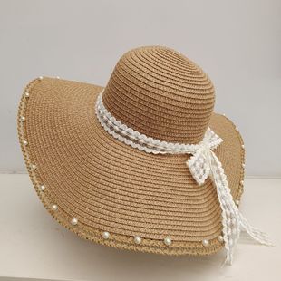 遮陽帽蝴蝶結草帽防曬遮陽度假蕾絲海邊太陽帽帽檐沙灘帽子 夏季