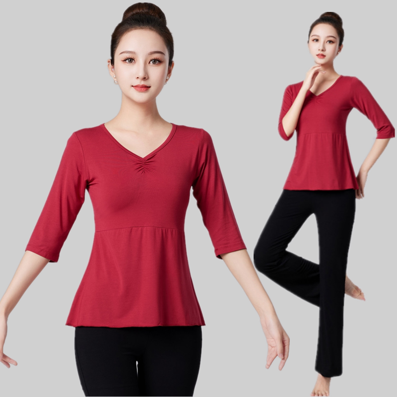 新款显瘦遮肚中袖莫代尔舞蹈服图片