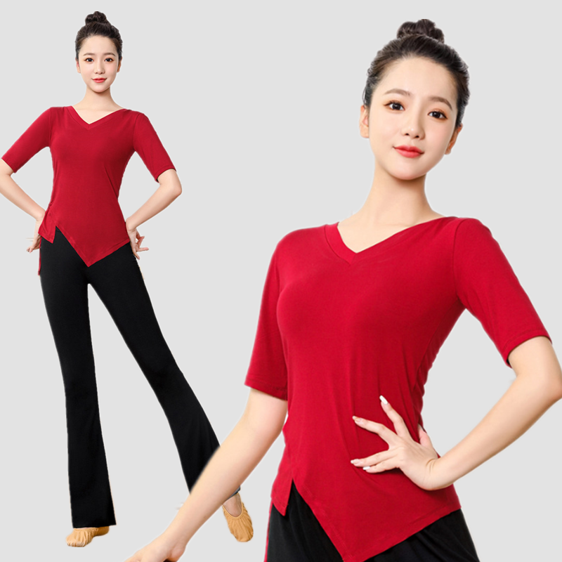 新款古典舞蹈服上衣女中国现代舞中袖莫代尔练功服跳舞形体舞蹈服