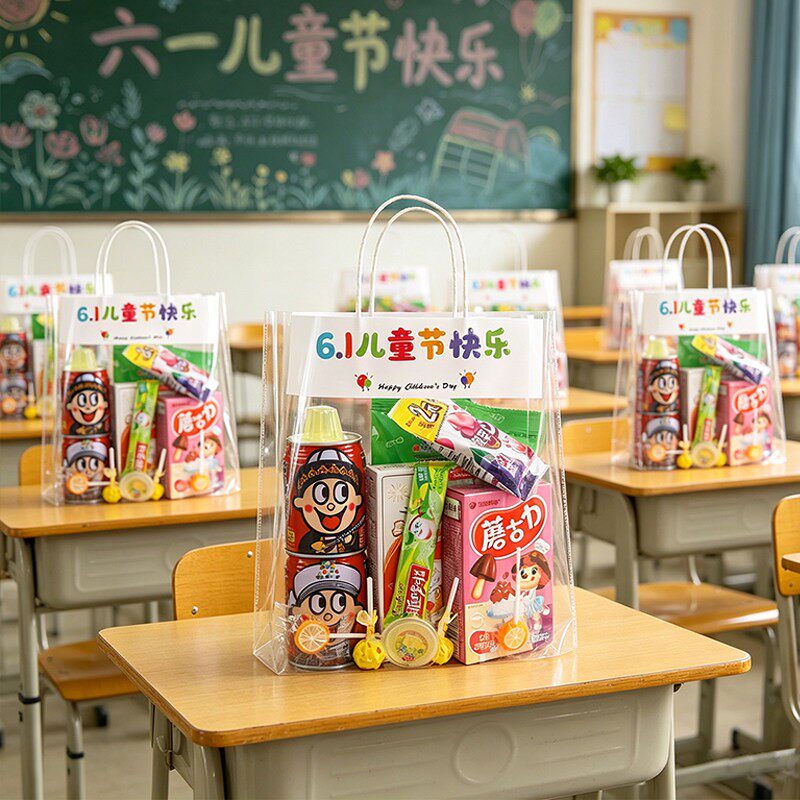 六一儿童节礼品袋透明手提袋零食包装袋可爱小袋子伴手礼定制Y312