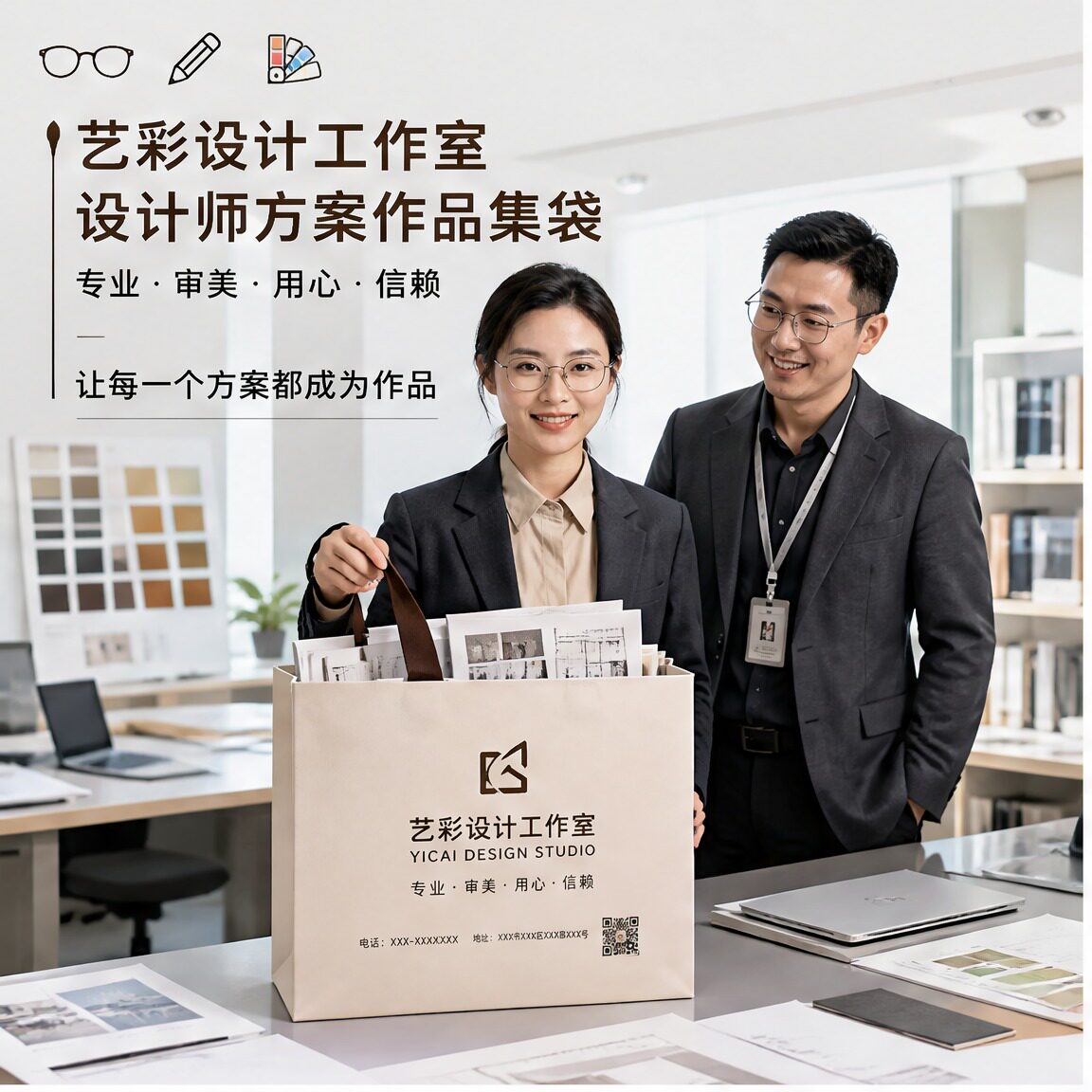 高端艺考培训机构手提袋纸袋大气教材包装袋学生作品集手拎袋X348
