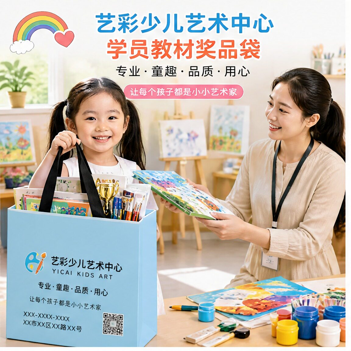纸袋手提袋定制少儿艺术培训学校礼品袋艺考奖品包装袋可印字X340