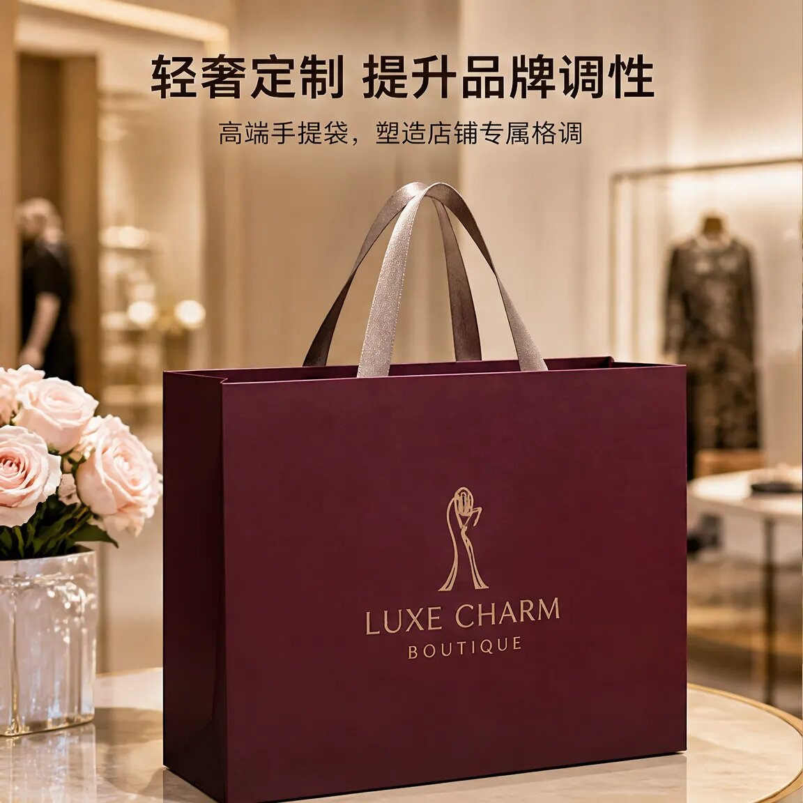 服装店手提袋高端礼品袋定制贵妇风羊绒真丝女装店购物袋子X212