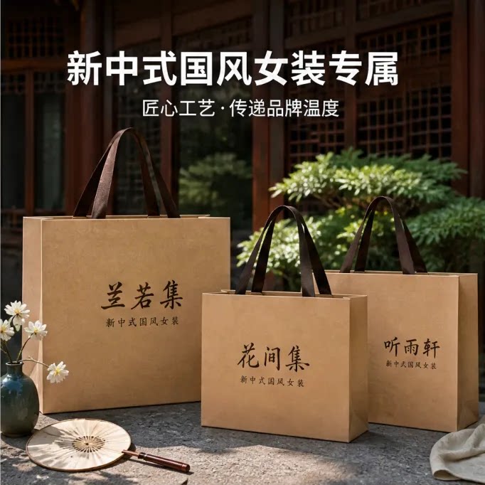 国潮风服装店手提袋新中式女装店礼品店定制旗袍纸袋包装袋子X253