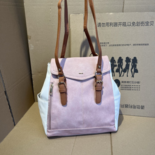 出口日本单外贸日单尾货拼色好看简约少女日系女包单肩包双肩背包