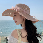 草帽大帽檐结小碎花夏季 海边拍照防紫外线防晒大檐遮阳帽子太阳帽