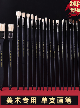 青竹黑骑士水粉笔套装美术专用猪鬃丙烯油画笔马毛笔平峰圆峰扇形笔尼龙笔画刷勾线笔水彩笔油画笔美术单支装