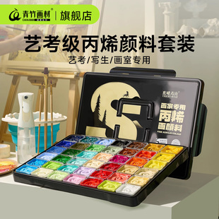 青竹丙烯颜料套装 美术生专用防水防晒不掉色果冻白色50ML42色学生艺考考试30ml24绘画墙绘彩绘盒虎啸青山官方