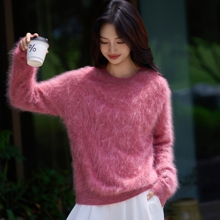 圆领无缝一体皇室拉绒山羊绒套头衫小皮草质感贴身超柔软秋冬新款