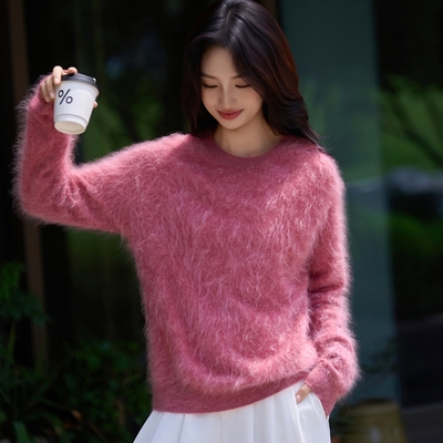 皇室拉绒山羊绒圆领套头衫无缝一