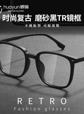 磨砂黑武士眼镜框男近视可配度数黑框大脸复古黑色防蓝光超轻眼睛
