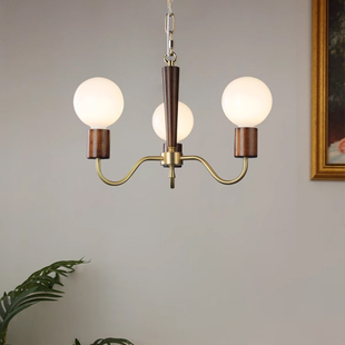 中古风客厅吊灯胡桃木全铜复古法式餐厅灯美式卧室书房灯小众灯具