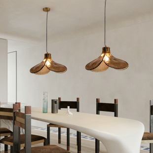 四叶草吊灯日式侘寂风复古全铜吧台灯具设计师创意艺术餐厅玻璃灯