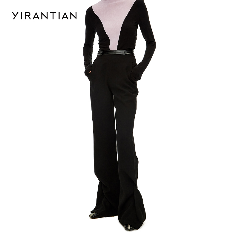 YIRANTIAN修身双腰头云朵长裤女
