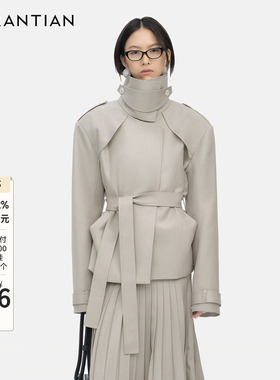 【YIRANTIAN】设计师冬款明星同款高立领廓形CIPHER短风衣外套