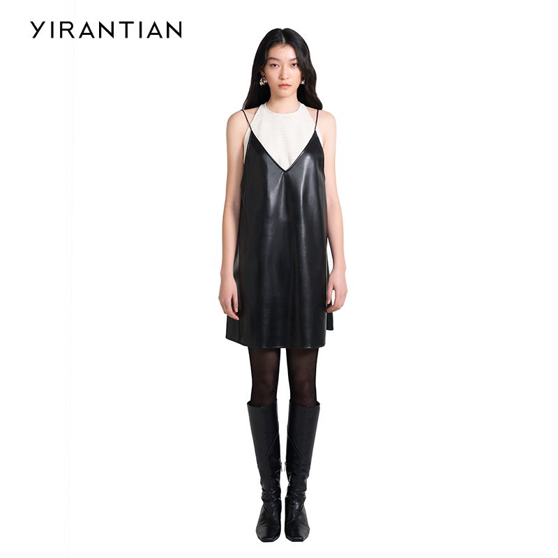 【YIRANTIAN】休闲女装潮流独特别致通勤简约气质黑色吊带连