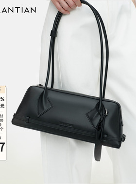 【YIRANTIAN】设计师冬款女士黑色牛皮法棍CIPHER腋下包