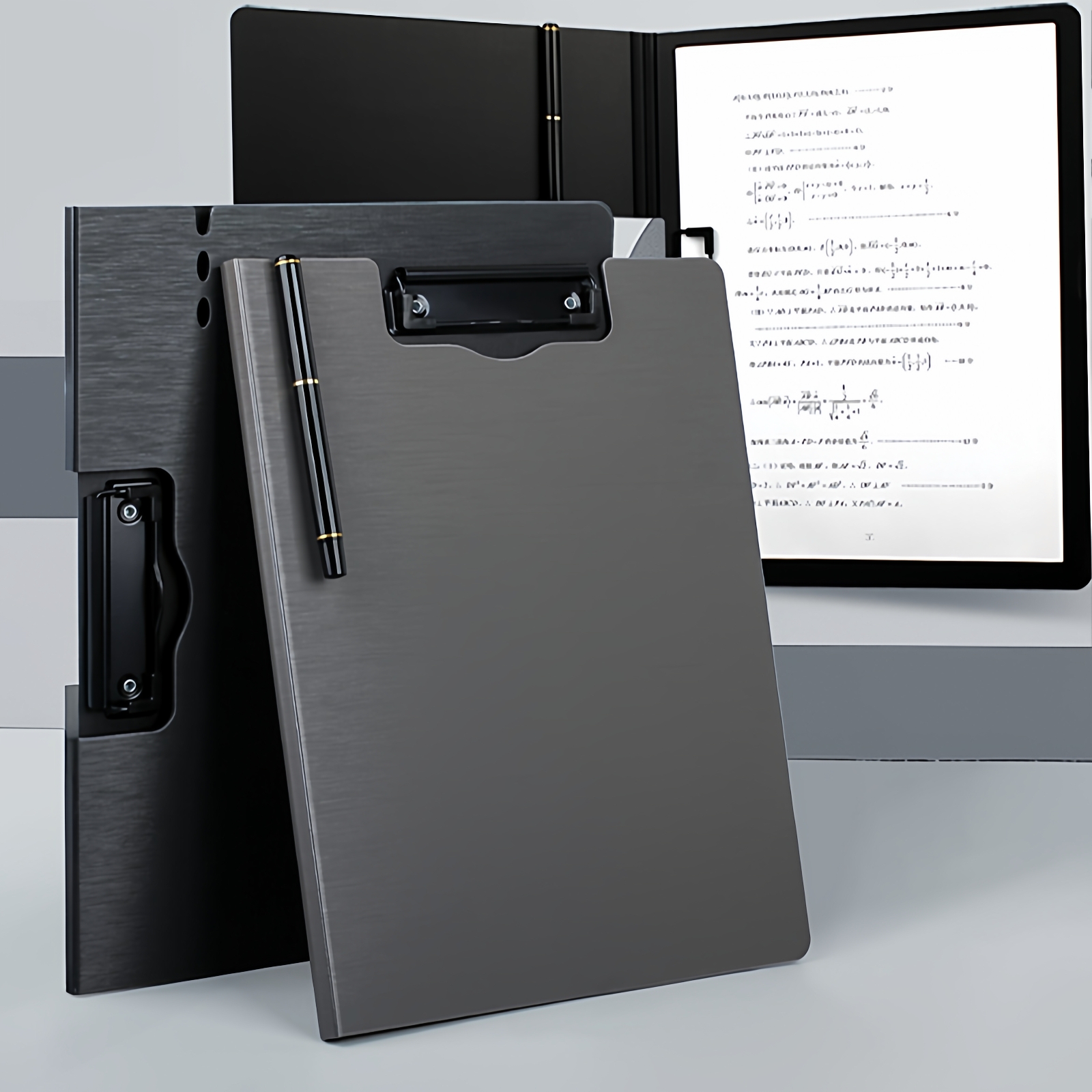 得力折页板夹大容量拉丝纹可插笔