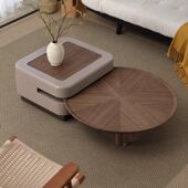 中古风伸缩茶几可升降小户型客厅家用轻奢现代个性 胡桃色茶几