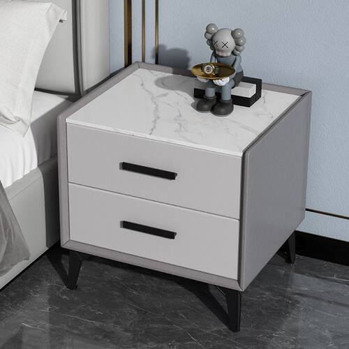 【94%好评率】实木轻奢床头柜简约现代皮质床边柜家用卧室小型岩