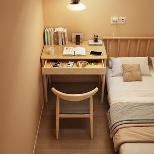 小户型实木书桌卧室床边45cm宽电脑桌家用初中生高中生学习写字桌