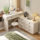 全实木法式 奶油风梳妆台轻奢化妆桌卧室现代简约收纳柜子