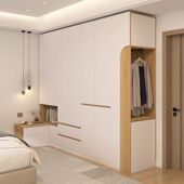 衣柜带床头柜一体L型转角衣柜家用卧室分段式 拐角衣橱组合储物柜