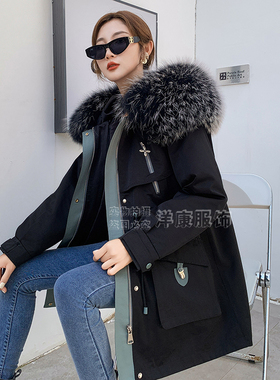 短款派克服替换外壳2023新款拼色外皮通用中款皮草拆卸外套女秋冬