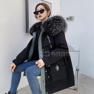 短款派克服替换外壳2023新款拼色外皮通用中款皮草拆卸外套女秋冬