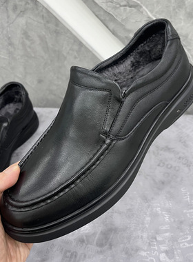 康奈官方正品羊毛休闲牛皮男鞋2025冬款牛皮圆头保暖防滑车缝线软