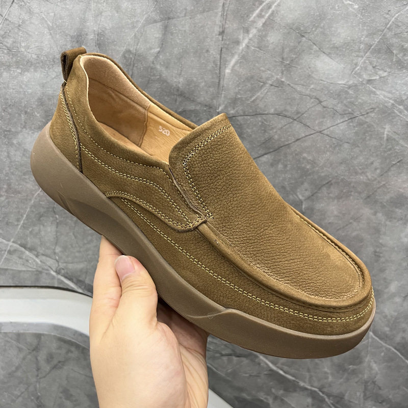 康奈官方正品休闲皮鞋男春季磨砂皮一脚蹬乐福鞋真皮复古软底户外