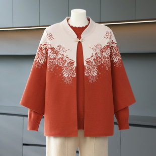 喜婆婆秋冬毛衣开 洋气减龄针织两件套装 恒源祥中老年女装 妈妈秋装