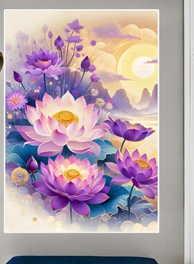 荷花玄关串珠绣竖版满绣图